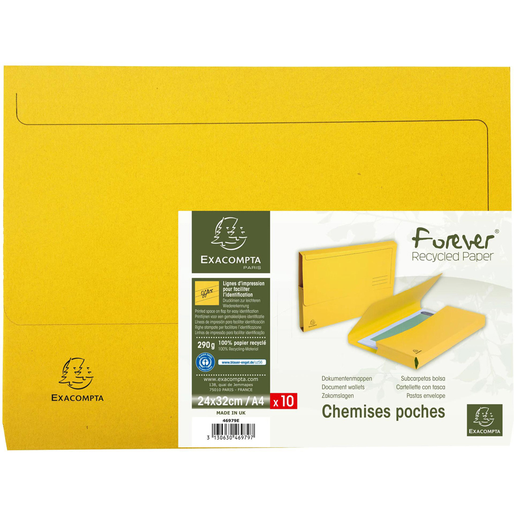 Exacompta Forever Yellow Recycled A4 Document Wallet 10 Pack Image 2