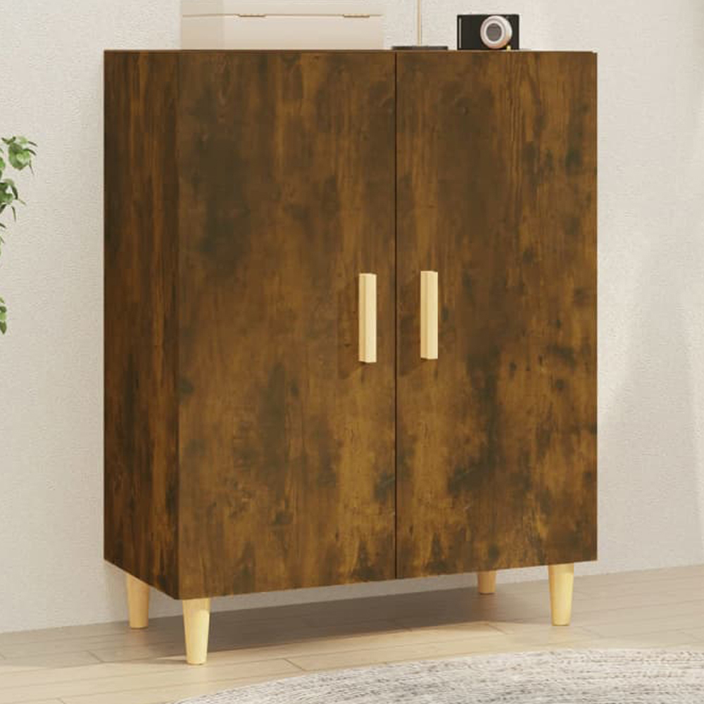 vidaXL 2 Door Smoked Oak Sideboard with Wooden Handles Image 1