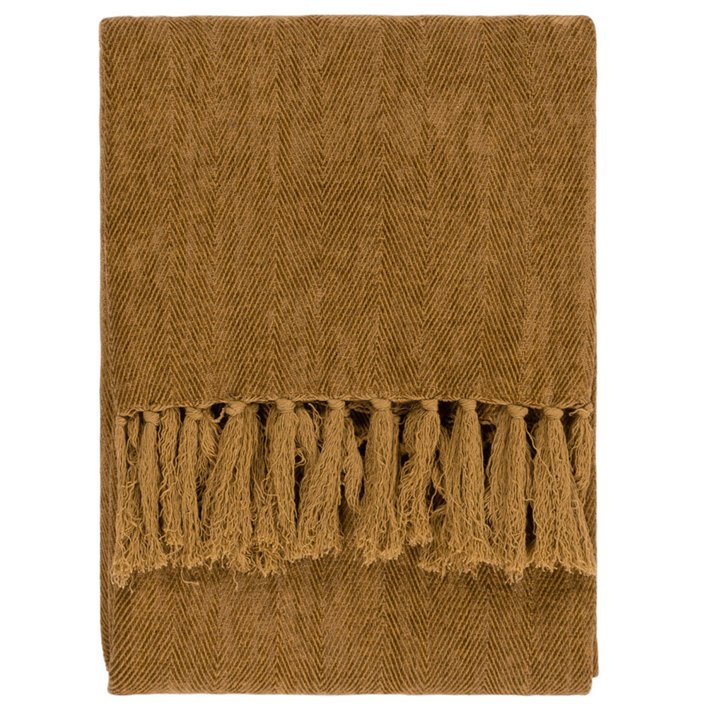 Yard Harri Honey Herringbone Fringed Throw 130 x 180cm Image 1