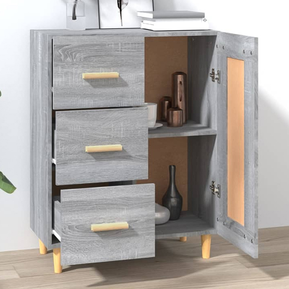 vidaXL Single Door 3 Drawer Grey Sonoma Wooden Sideboard Image 1