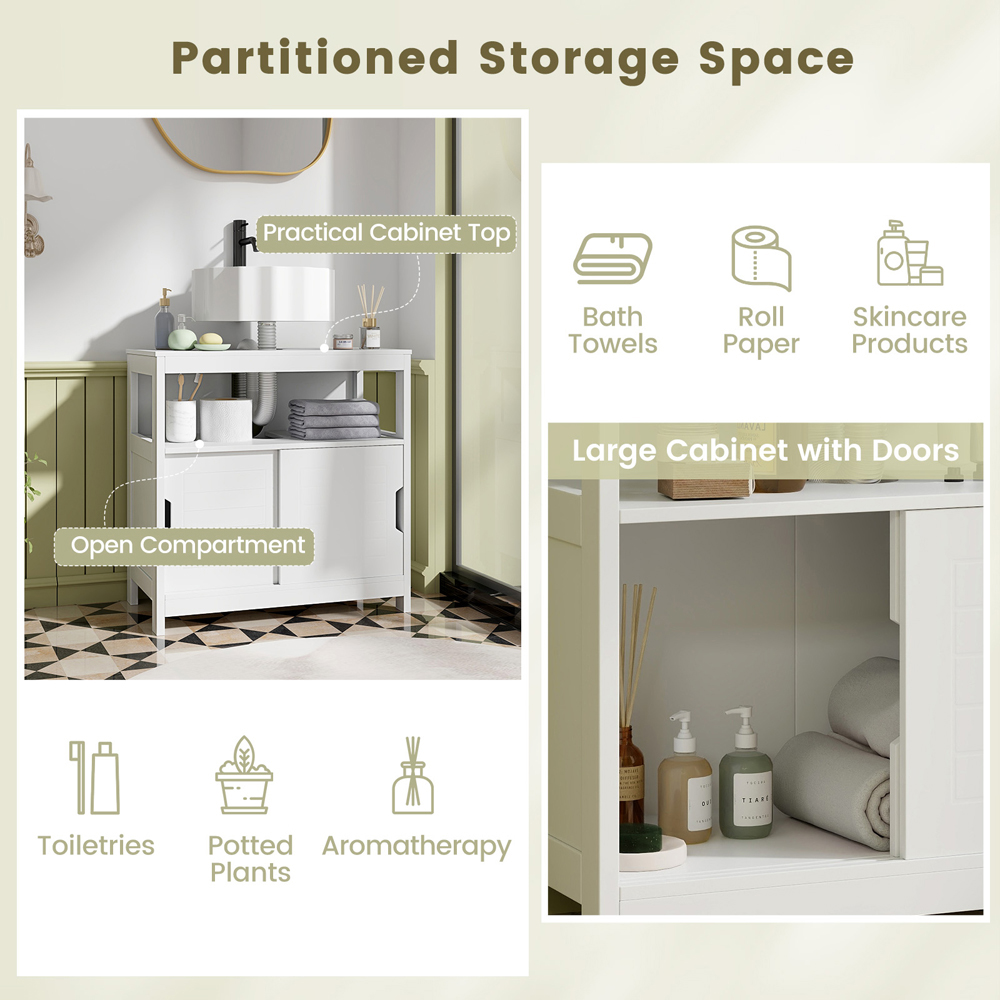 Costway 2 Door Single Shelf White Under Sink Bathroom Cabinet Image 6