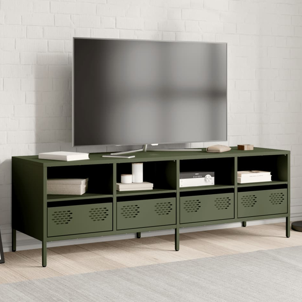 vidaXL 4 Drawer 4 Shelf Olive Green Steel TV Cabinet Image 1