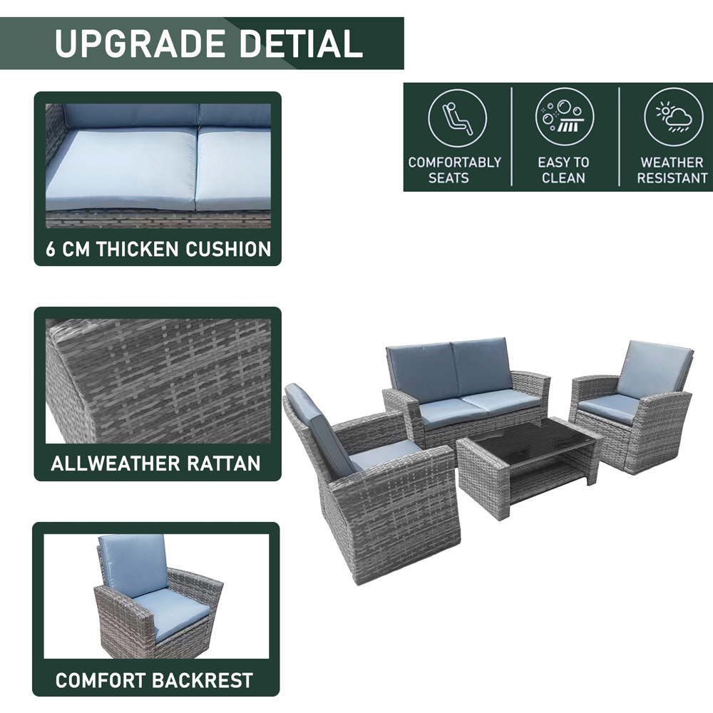 Furniture One 4 Seater Grey Rattan Garden Sofa Set Image 4