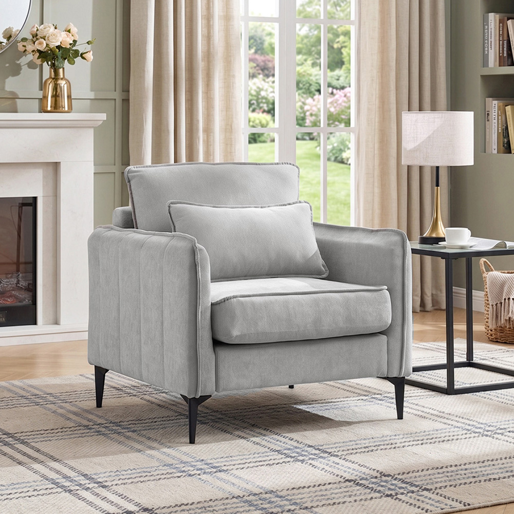 Living and Home Light Grey Chenille Sofa Chair Image 7