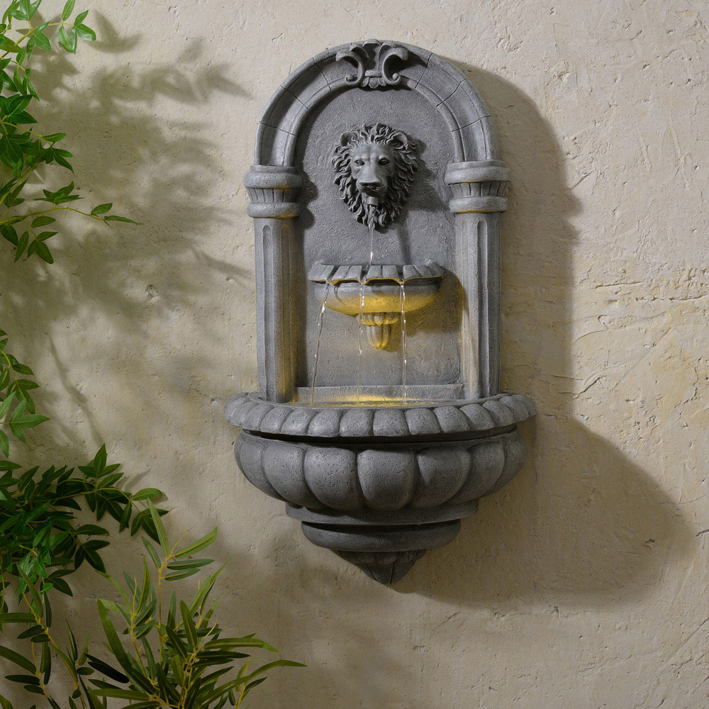 Teamson Home Natural Stone Tiered Lion Head LED Water Wall Fountain 81cm Image 2