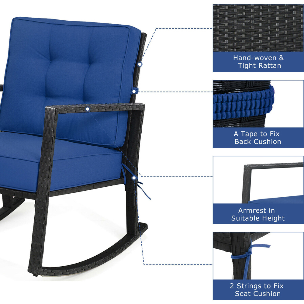 Costway Navy Rattan Rocking Chair Image 6