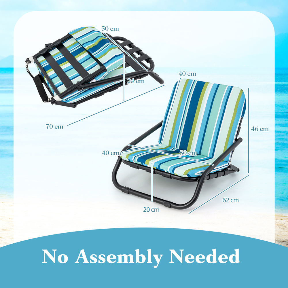 Costway Set of 2 Blue Low Folding Beach Chairs with Cushions Image 9