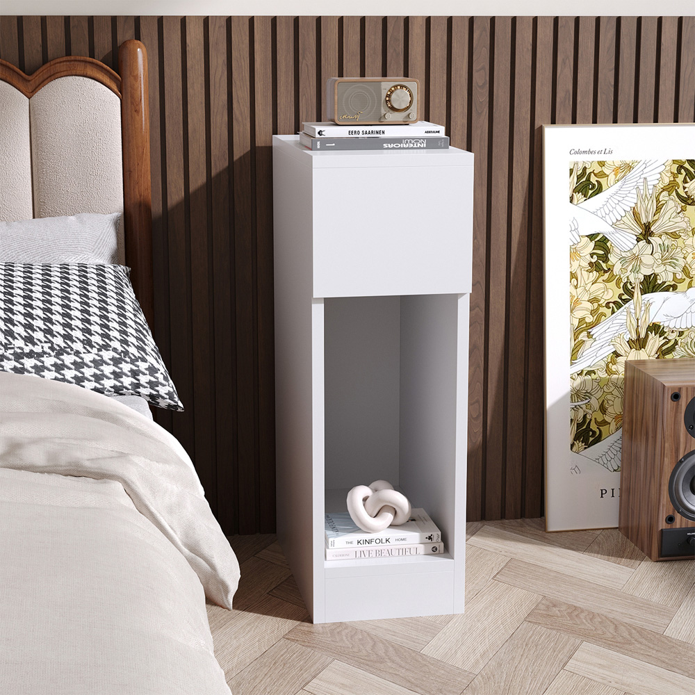 Living and Home Single Drawer White Bedside Table Image 7