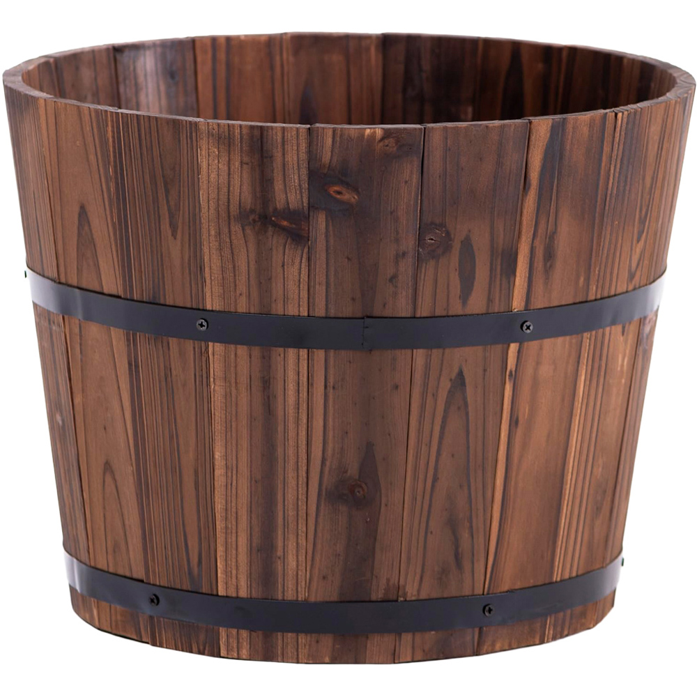 Thompson and Morgan Rustic Wooden Barrel Planter 27cm Image 1
