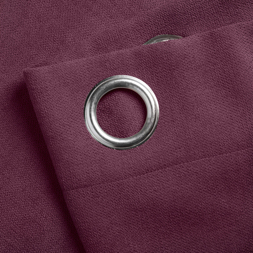 Alan Symonds Aubergine Velvet Chenille Ring Top Eyelet Curtains 142 x 183cm Image 2