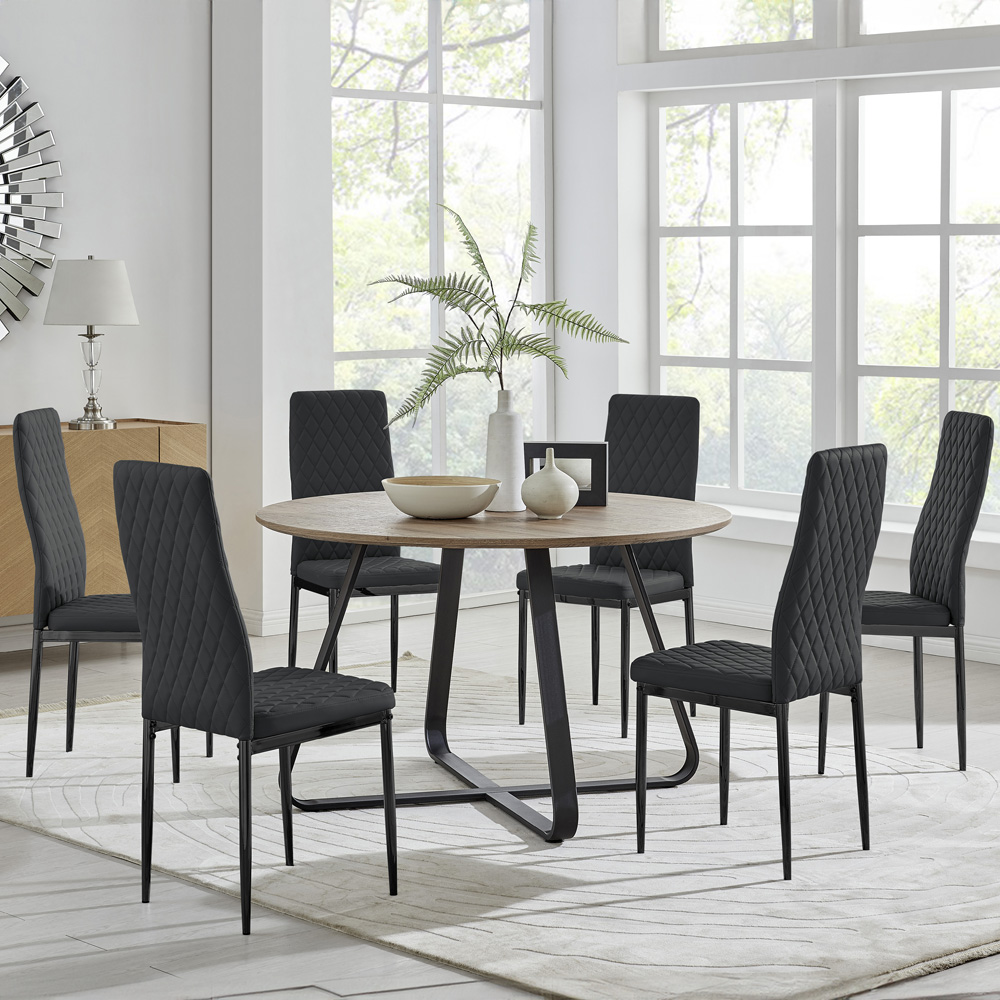 Furniturebox Fira Valera Wood Effect 6 Seater Round Dining Set Brown and Black Image 1