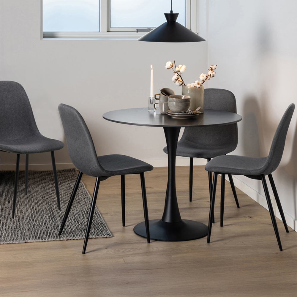 Florence Malta 4 Seater Ceramic Round Dining Table Set Black and Light Grey Image 1