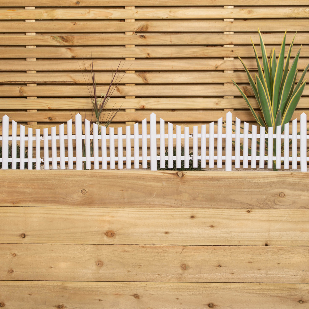 Samuel Alexander 4 Piece White Wood Effect Picket Fence Garden Edging Image 2