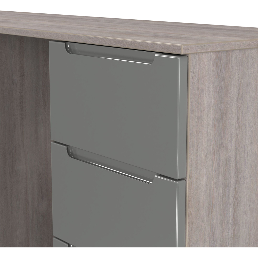 Crowndale Milan 6 Drawer Grey Gloss and Grey Oak Kneehole Desk Ready Assembled Image 5