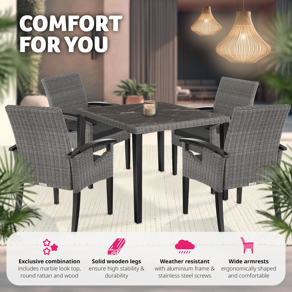 tectake Tarent Rosarno 4 Seater Rattan Garden Dining Set Grey Image 4