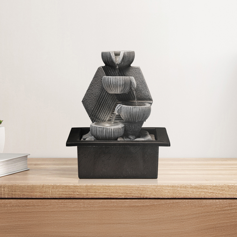 Living and Home 3-Tier LED Imitation Rock Resin Tabletop Water Fountain Image 2