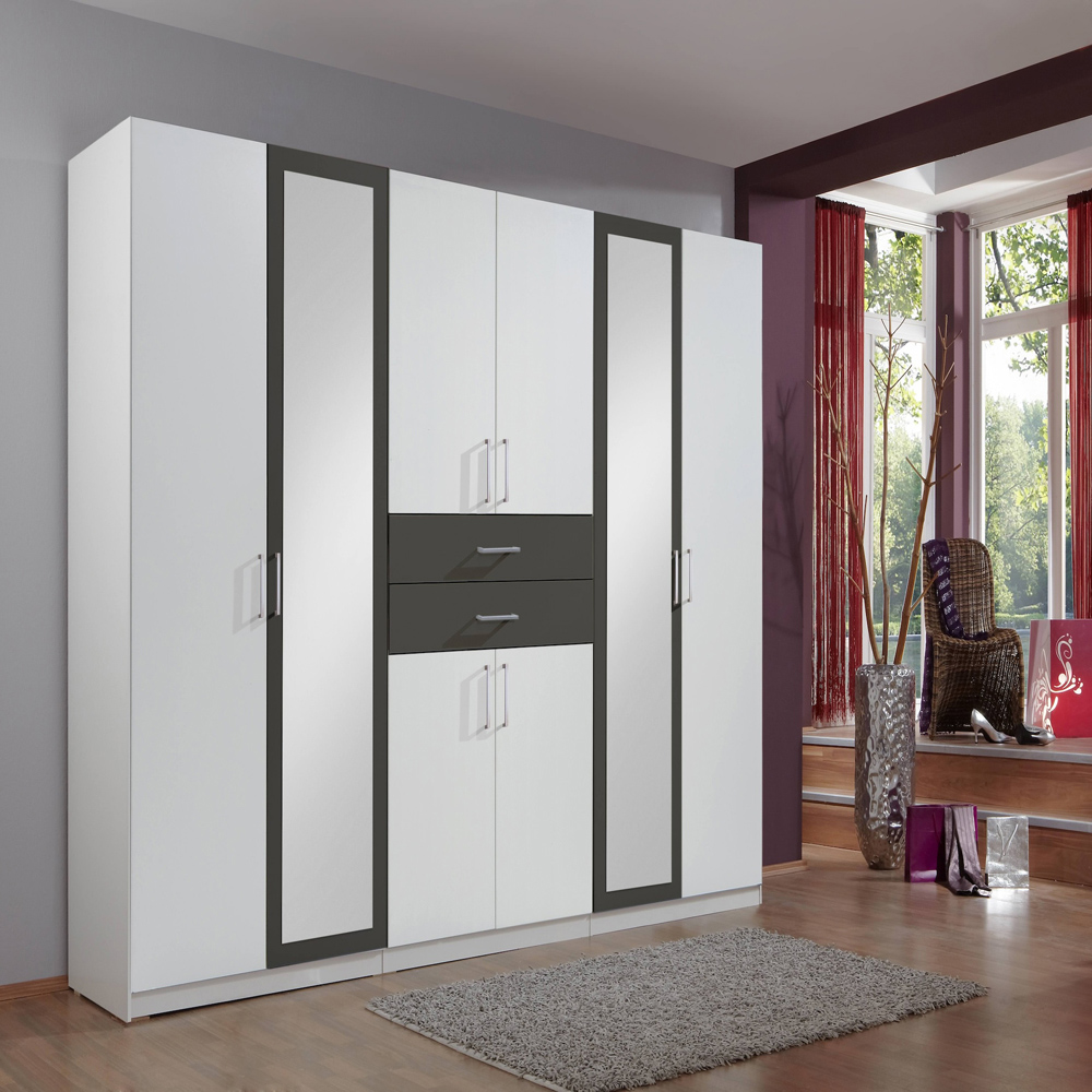 TJ'S Bristol 8 Door 2 Drawer White and Graphite Mirrored Wardrobe Image 4