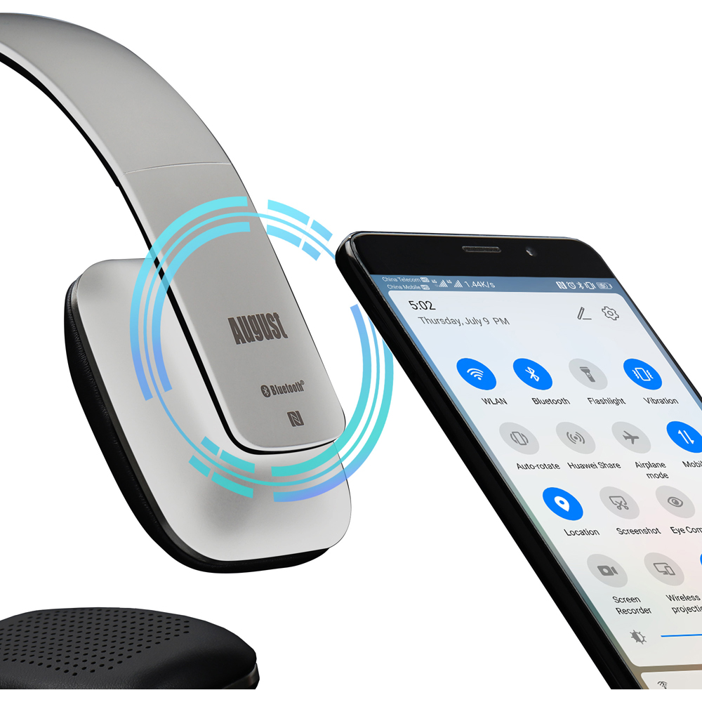 August EP636W White Wireless Rechargeable On-Ear NFC Bluetooth Headphones with Mic Image 4