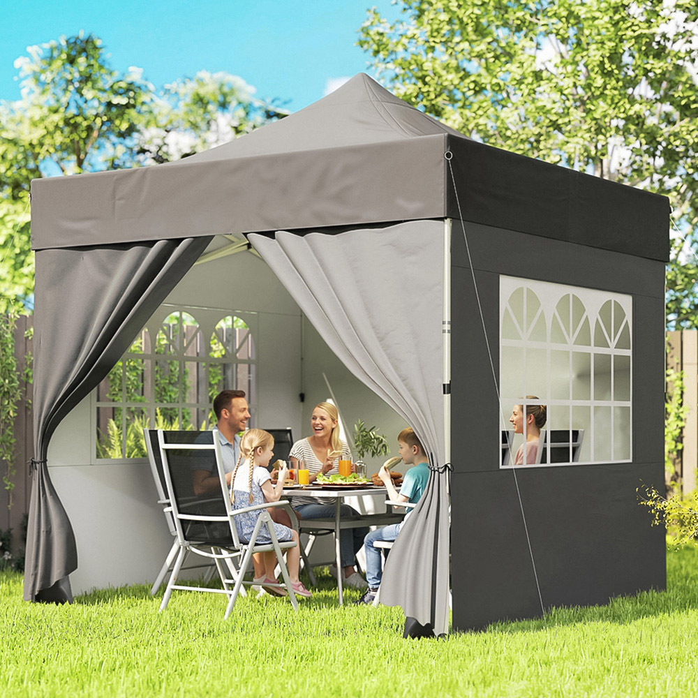 Outsunny 3 x 3m Dark Grey Heavy Duty Marquee Pop Up Gazebo with Sides Image 1