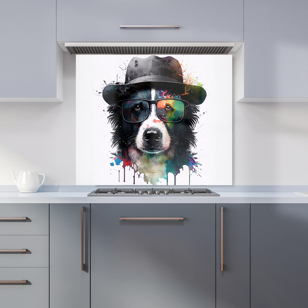 Warren Reed Designer Border Collie Dog Splashart Glass Kitchen Splashback 75 x 90cm Image 1