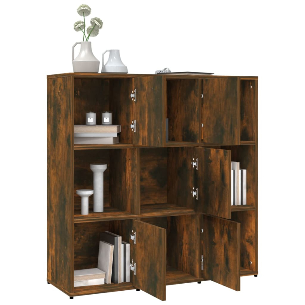 vidaXL 5 Door 4 Shelf Smoked Oak Wooden Bookcase Image 4