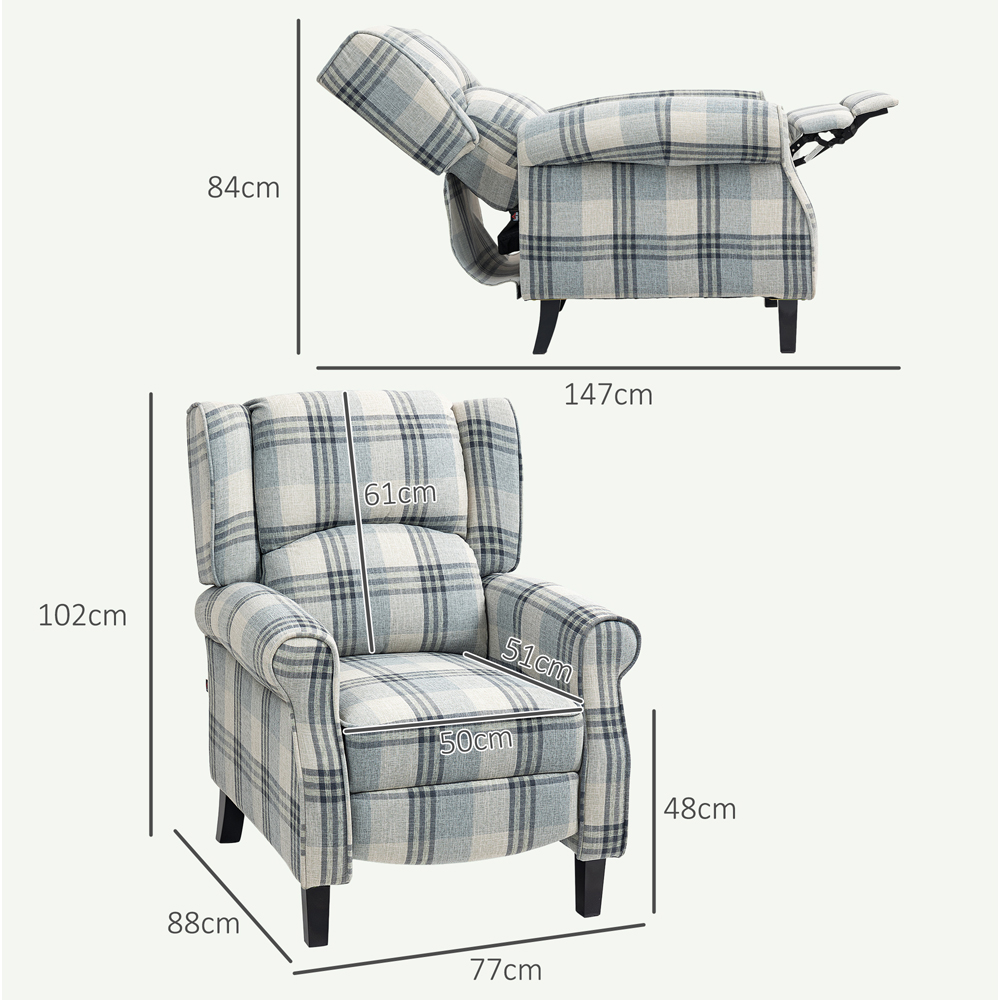 HOMCOM Grey Farmhouse Wingback Recliner Armchair with Footrest Image 8
