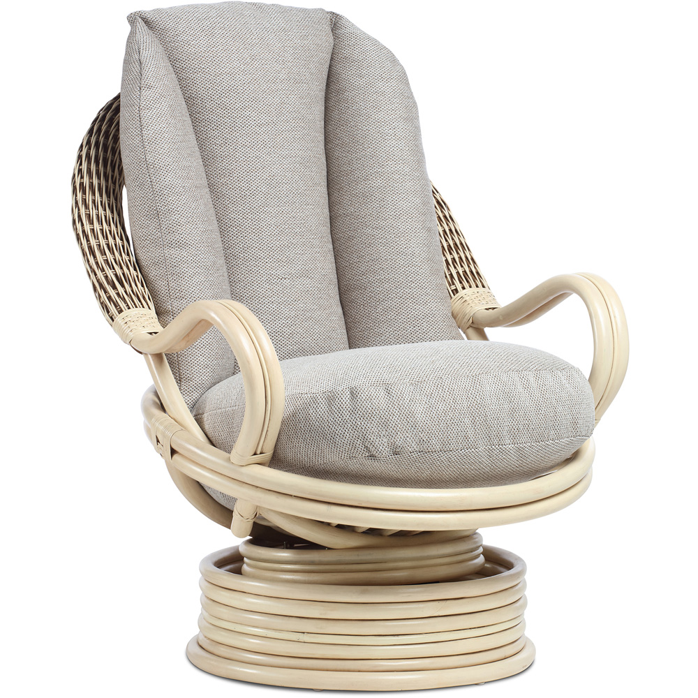 Desser Deluxe Natural Rattan Biscuit Fabric Swivel Rocker Chair Image 2