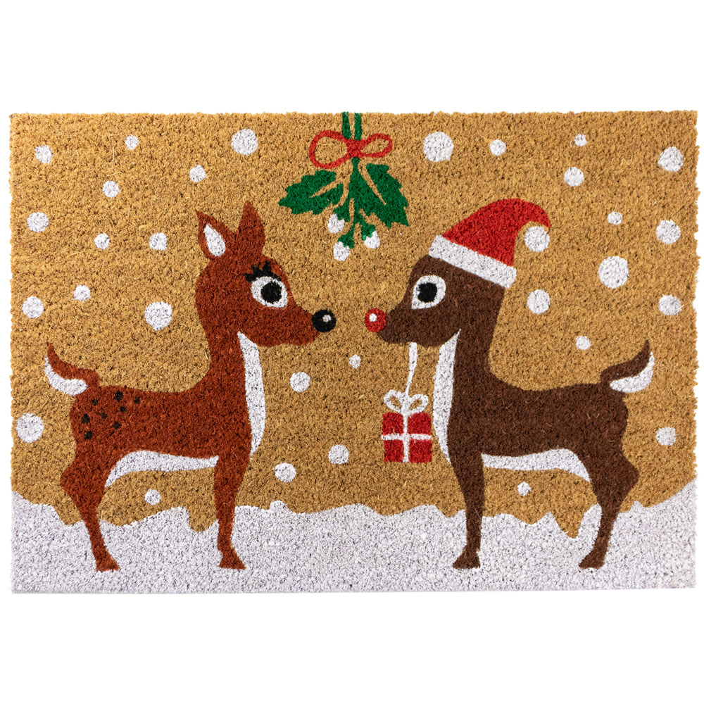JVL Christmas Reindeer Latex Coir Door Mat 40 x 58cm Image 1