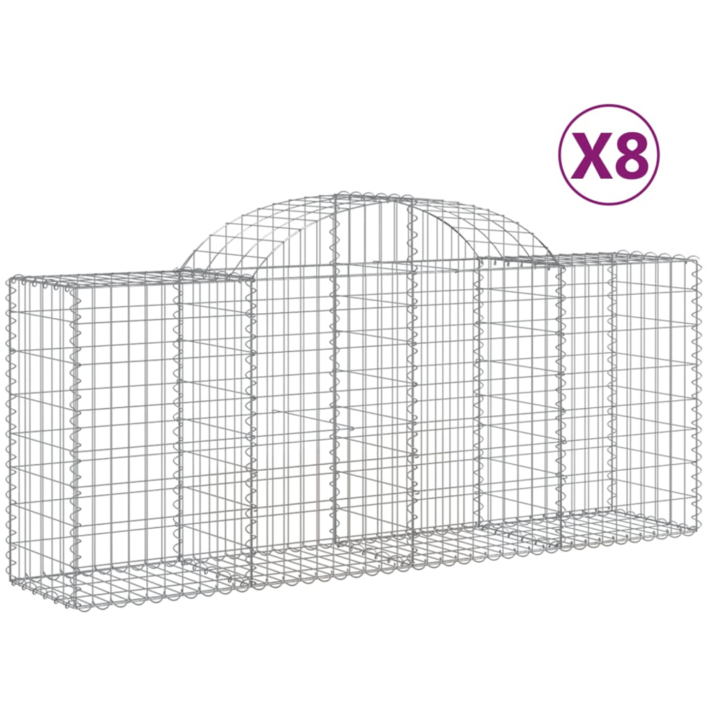 vidaXL Silver Galvanised Iron Arched Gabion Basket 200 x 50 x 80/100cm 8 Pack Image 2