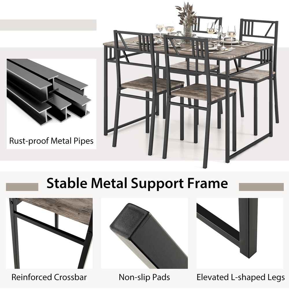 Costway 4 Seater Industrial Style Dining Table Grey Image 8