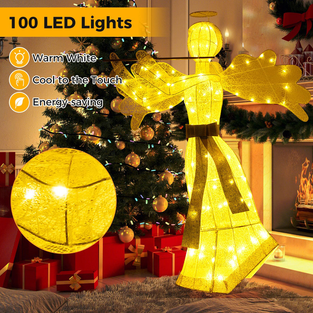 Costway 100 Warm White LED Angel Christmas Decoration 4.9ft Image 5
