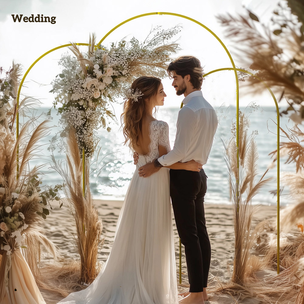 Outsunny Gold Tone Wedding Backdrop Arch Frame Stand Set Image 6