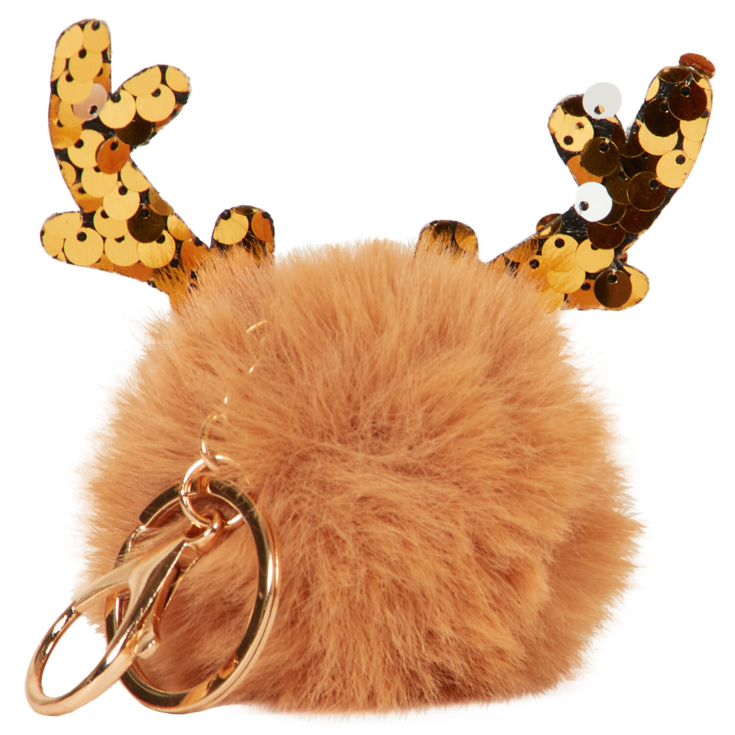 Fluffy Reindeer Keyring - Brown and Gold Image 3