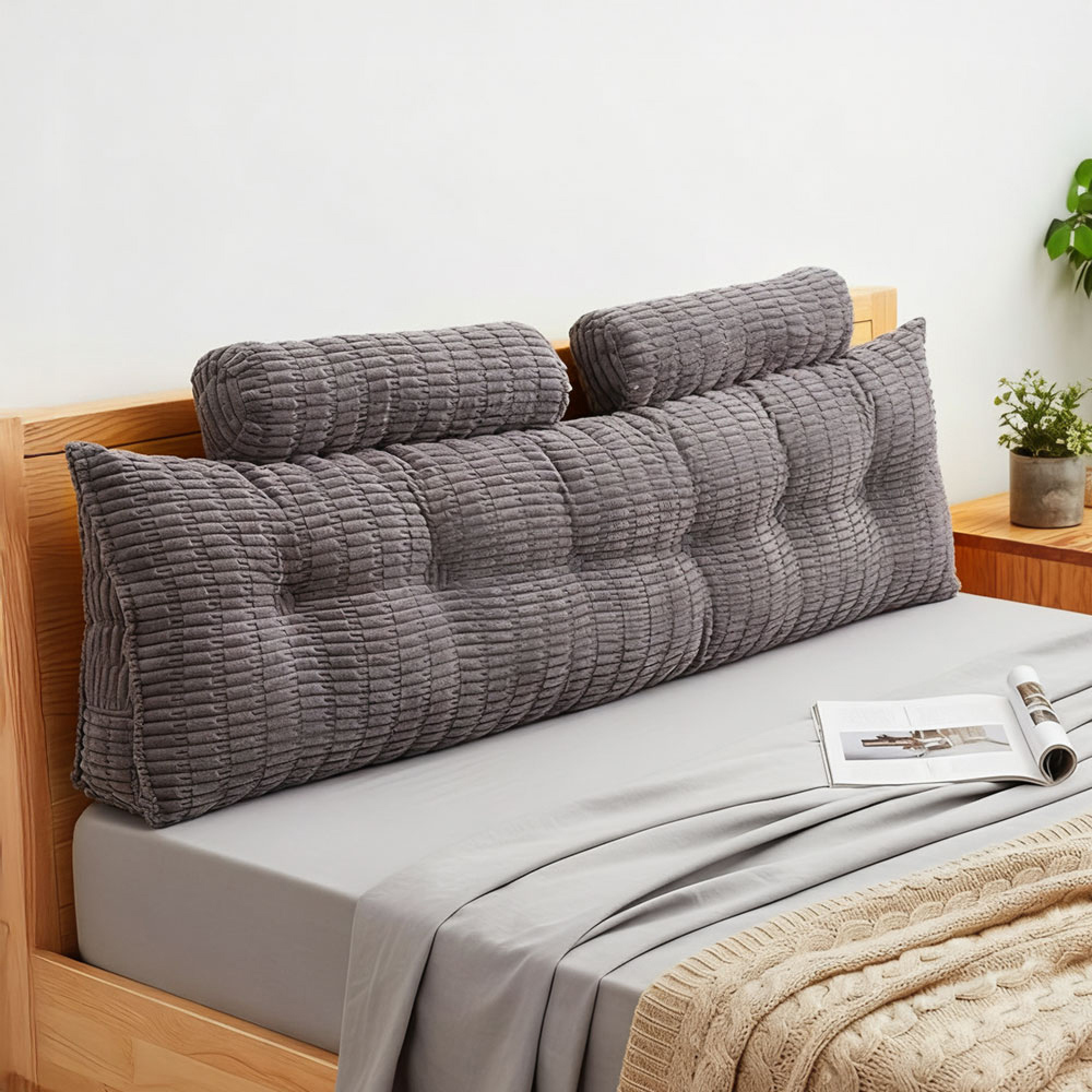 Living and Home Dark Grey Wedge Headboard Pillow with 2 Backrest Support Cushion 67 x 180cm Image 7