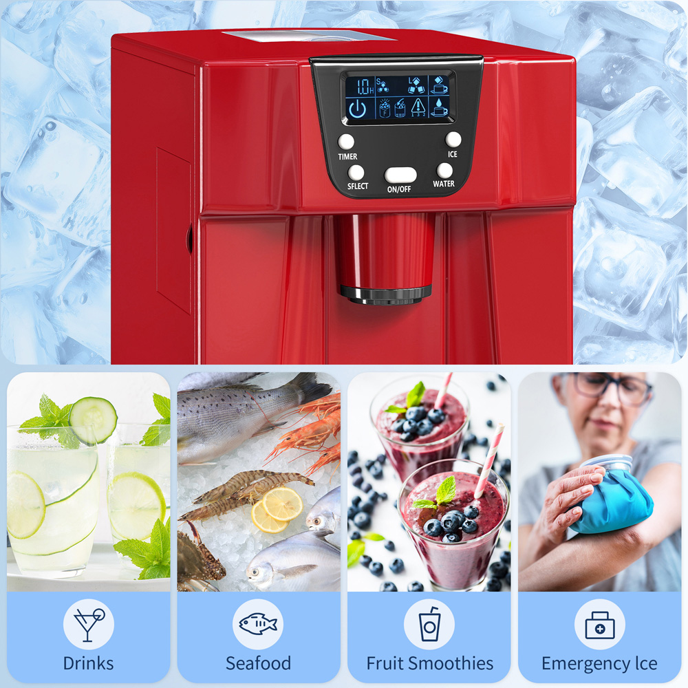 HOMCOM 800-141V70RD Red Ice Maker Machine and Water Dispenser 3L Image 4