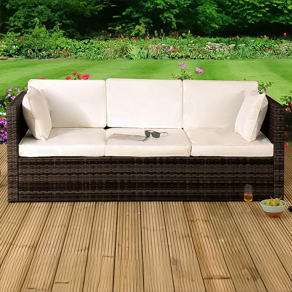 Brooklyn 3 Seater Brown Rattan Sun Lounger Storage Sofa with Cover Image 1