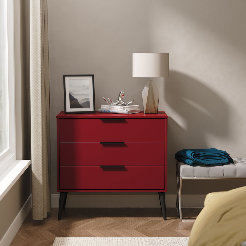 Crowndale Hong Kong 3 Drawer Red Matt Chest of Drawers Ready Assembled Image 7