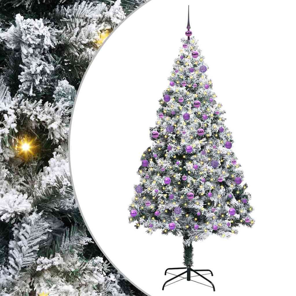 vidaXL Pre-Lit Lilac Baubles White Artificial Christmas Tree 7ft Image 2