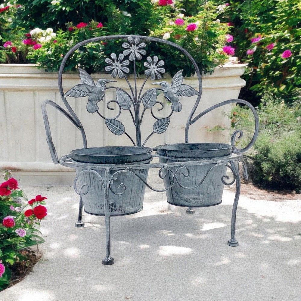 Acacia Home Stone Grey Metal Garden Planter 46cm Image 2