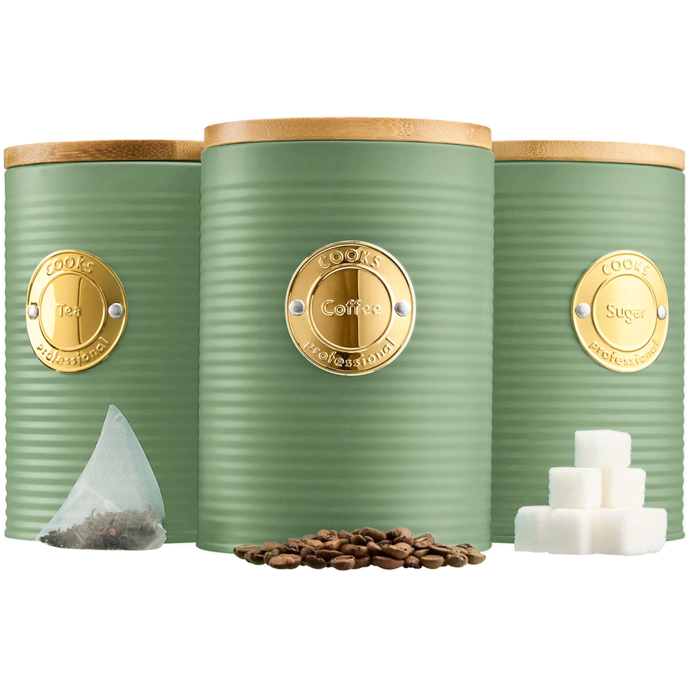 Cooks Professional Green and Brass 3 Piece Kitchen Food Storage Set with Bamboo Lid Image 3