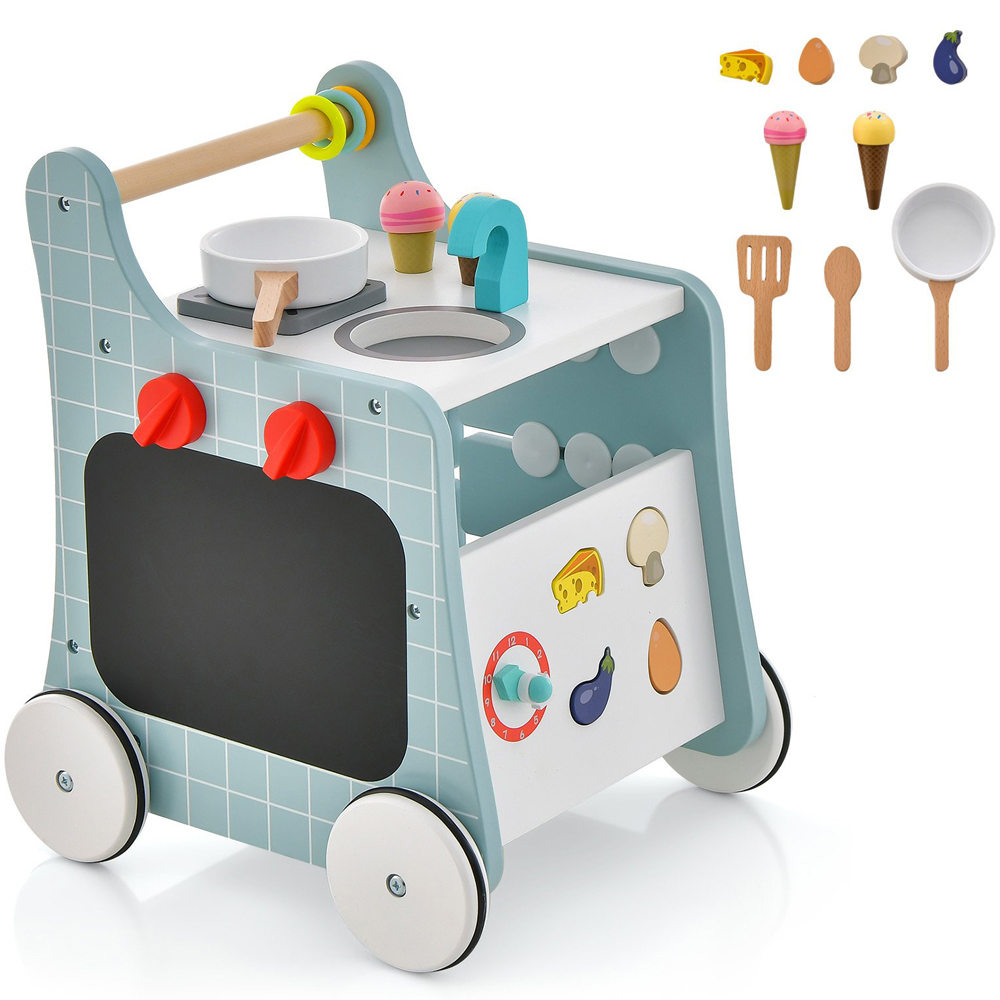 Costway Blue 6 in 1 Wooden Baby Stroller Image 3