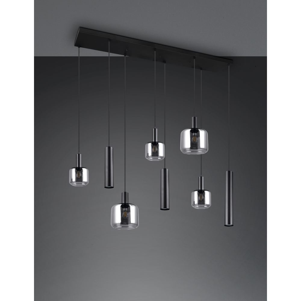 TRIO Mataro 8 Light Matt Black Ceiling Pendant Light Image 6