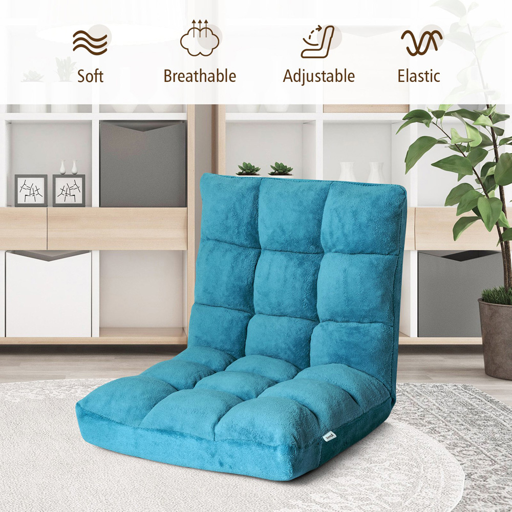 Costway Turquoise Coral Velvet Floor Gaming Chair with Adjustable Back Image 6