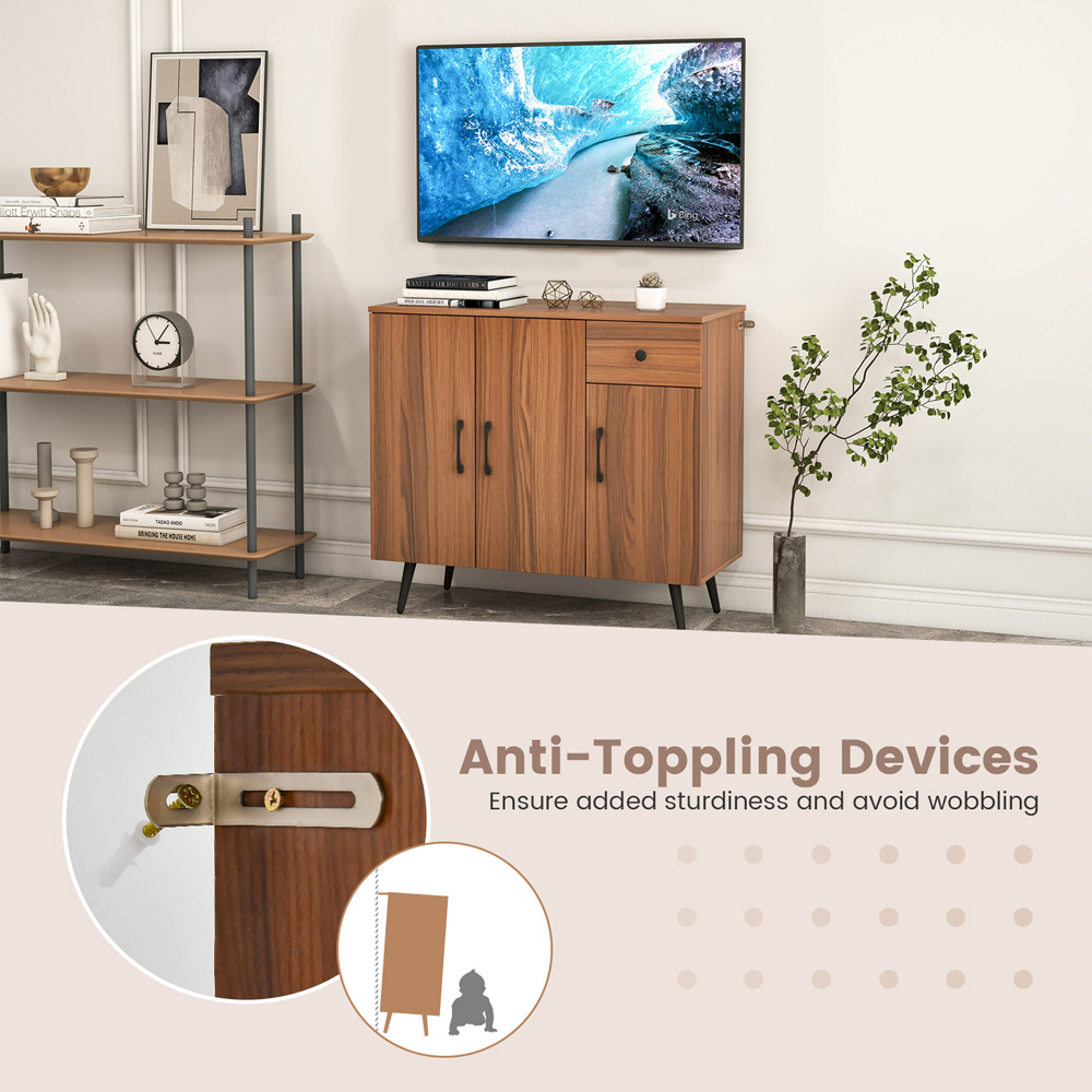 Costway 3 Door Single Drawer Walnut Sideboard Image 8