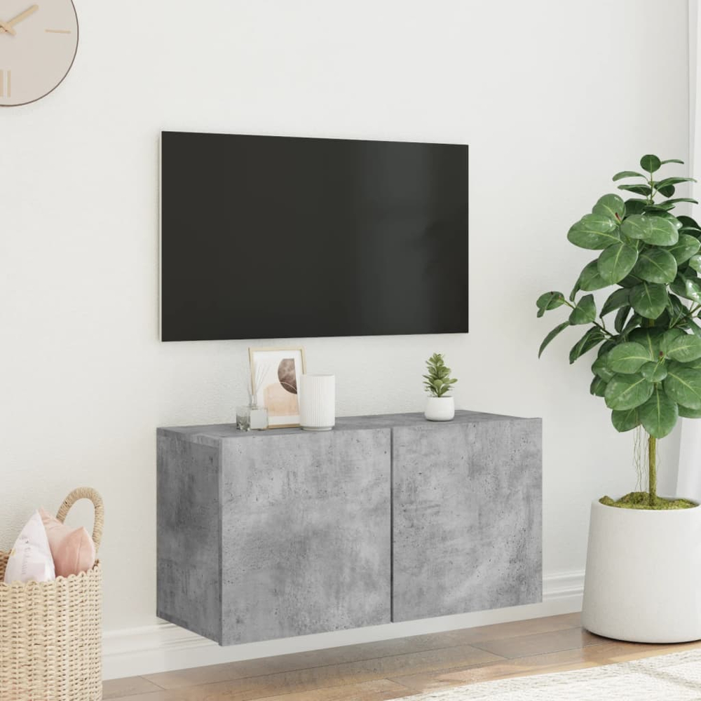 vidaXL 2 Door Concrete Grey Wall Mounted TV Cabinet Image 3
