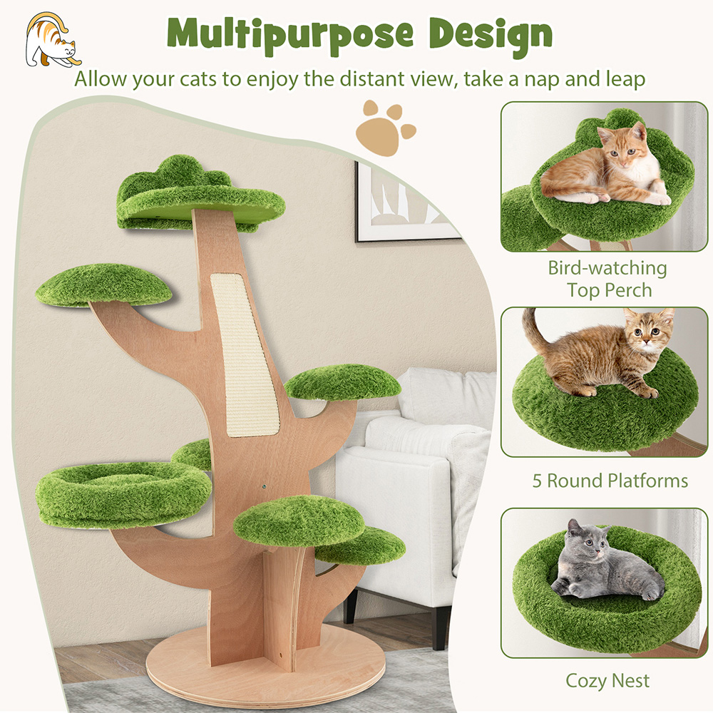 Costway Green Pine Shape Multi Level Cat Tower Tree 128cm Image 5
