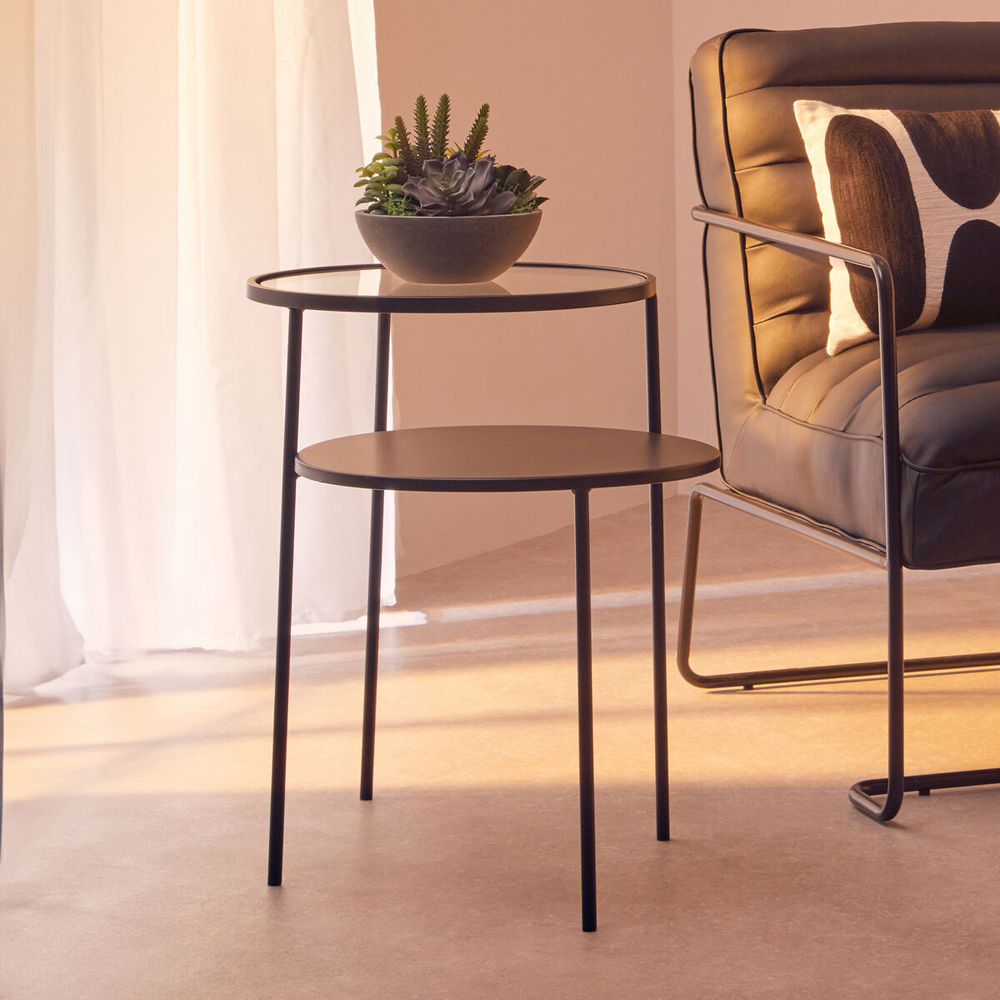 Premier Housewares Layered Metal Round Side Table with Glass Tabletop Image 3