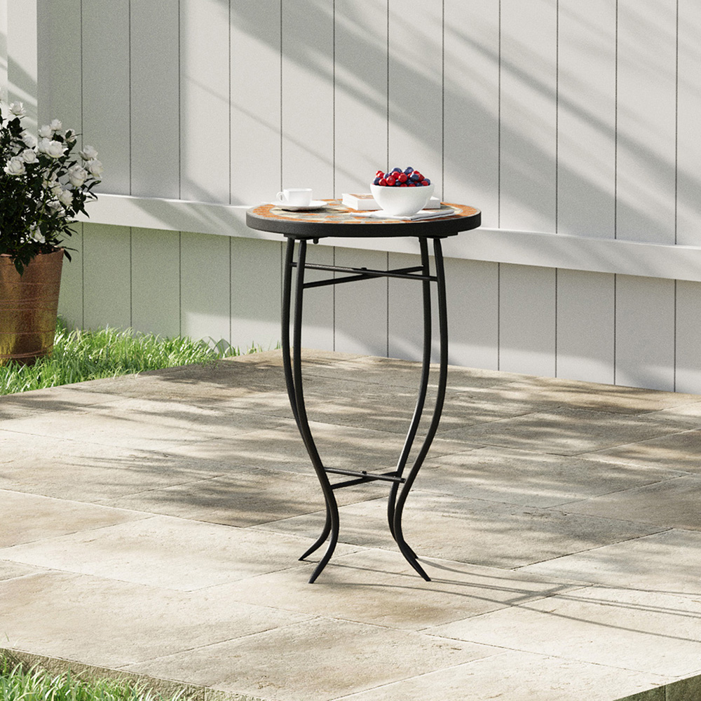 Living and Home Orange Mosaic Round Garden Accent Side Table Image 8