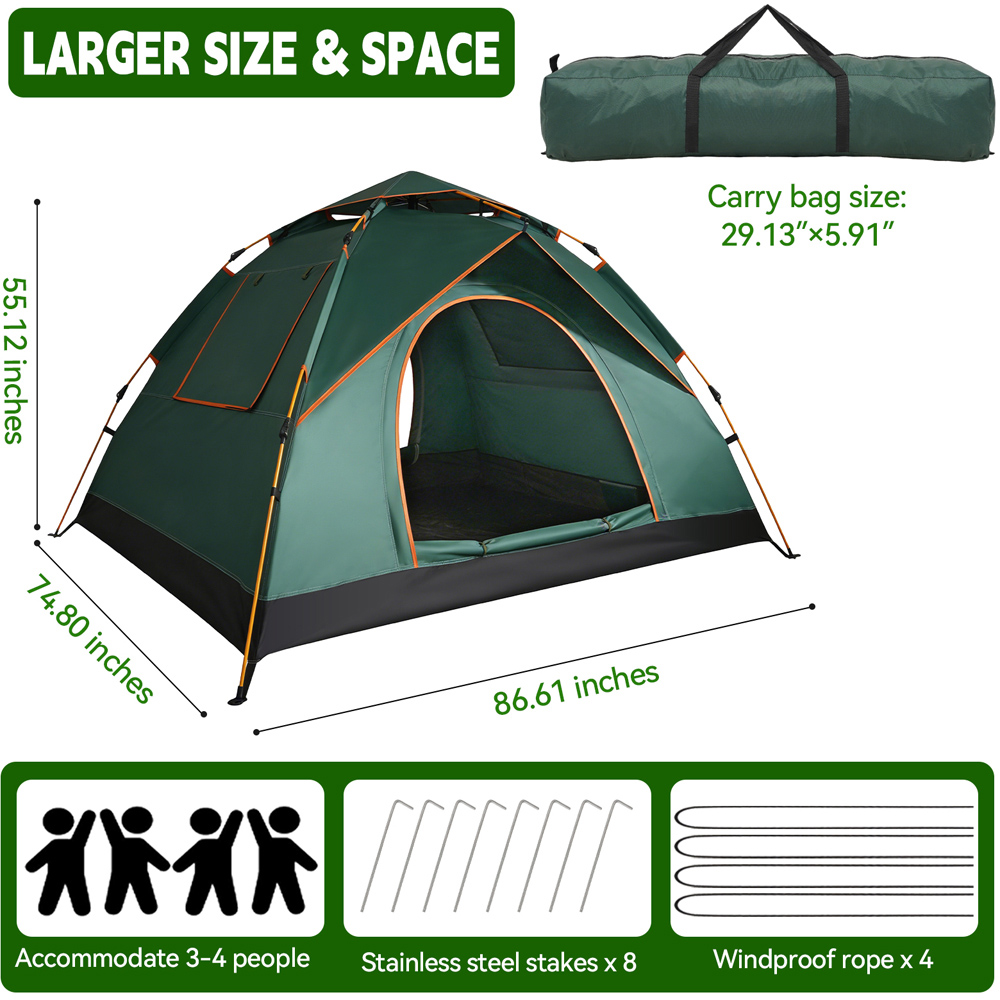 Willowmare 3-4 Person Waterproof Easy Setup Camping Tent Green Image 9