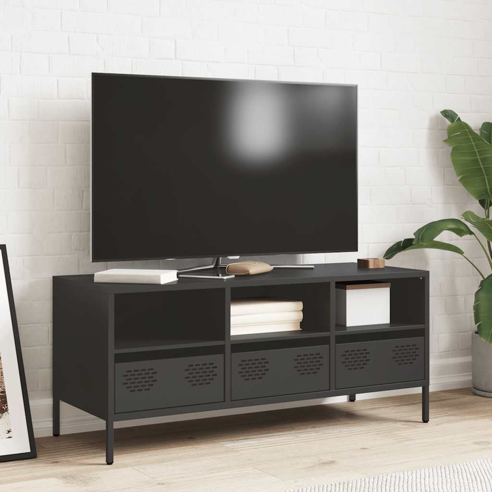 vidaXL 3 Drawer 3 Shelf Black Steel Industrial Style TV Cabinet Image 7